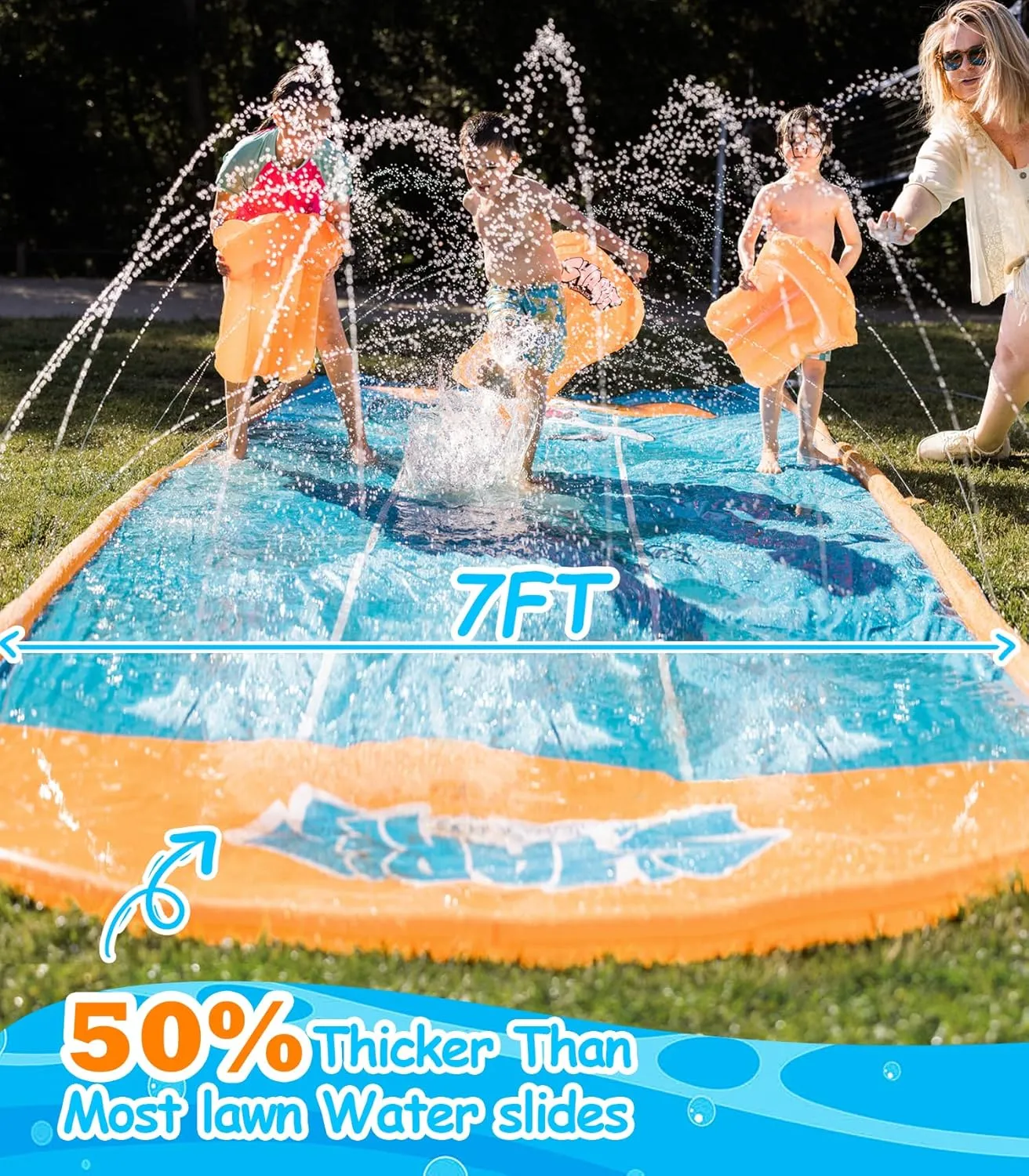 Slip Water Slide, 22ftx3 Lane Slip Water Slide for Kids Backyard Lawn,Summer Water Toys Outdoor Sprinkler with 3 Sliding Racing Lanes and 3 Inflatable Bodyboards