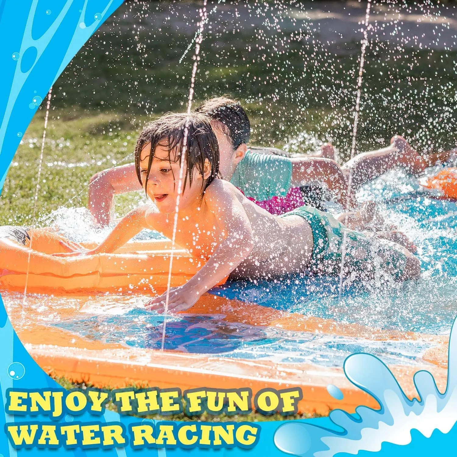 Slip Water Slide, 22ftx3 Lane Slip Water Slide for Kids Backyard Lawn,Summer Water Toys Outdoor Sprinkler with 3 Sliding Racing Lanes and 3 Inflatable Bodyboards