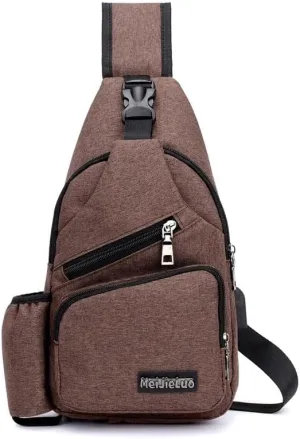 Small Chest Bag Pack Travel Sport Shoulder Sling Backpack Crossbody Bag (Brown)