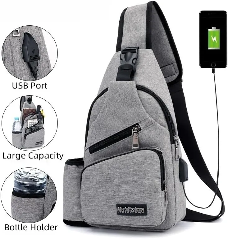 Small Chest Bag Pack Travel Sport Shoulder Sling Backpack Crossbody Bag (Grey)
