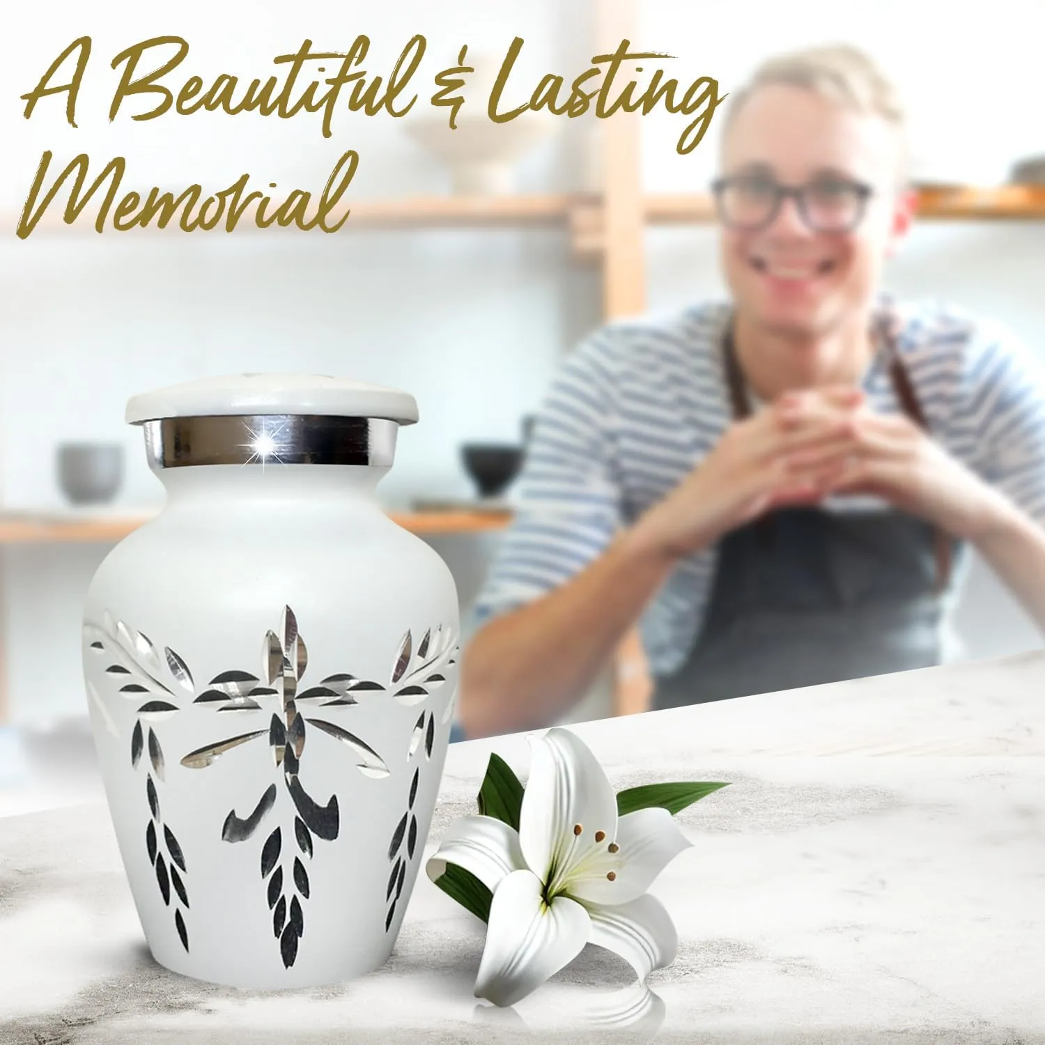 Small Cremation Urns for Ashes for Women & Men - Small Urn for Human Ashes Keepsake - Mini Urns for Adult Female & Male - Honor Your Loved One with Keepsake Urn (White, Set of 6)