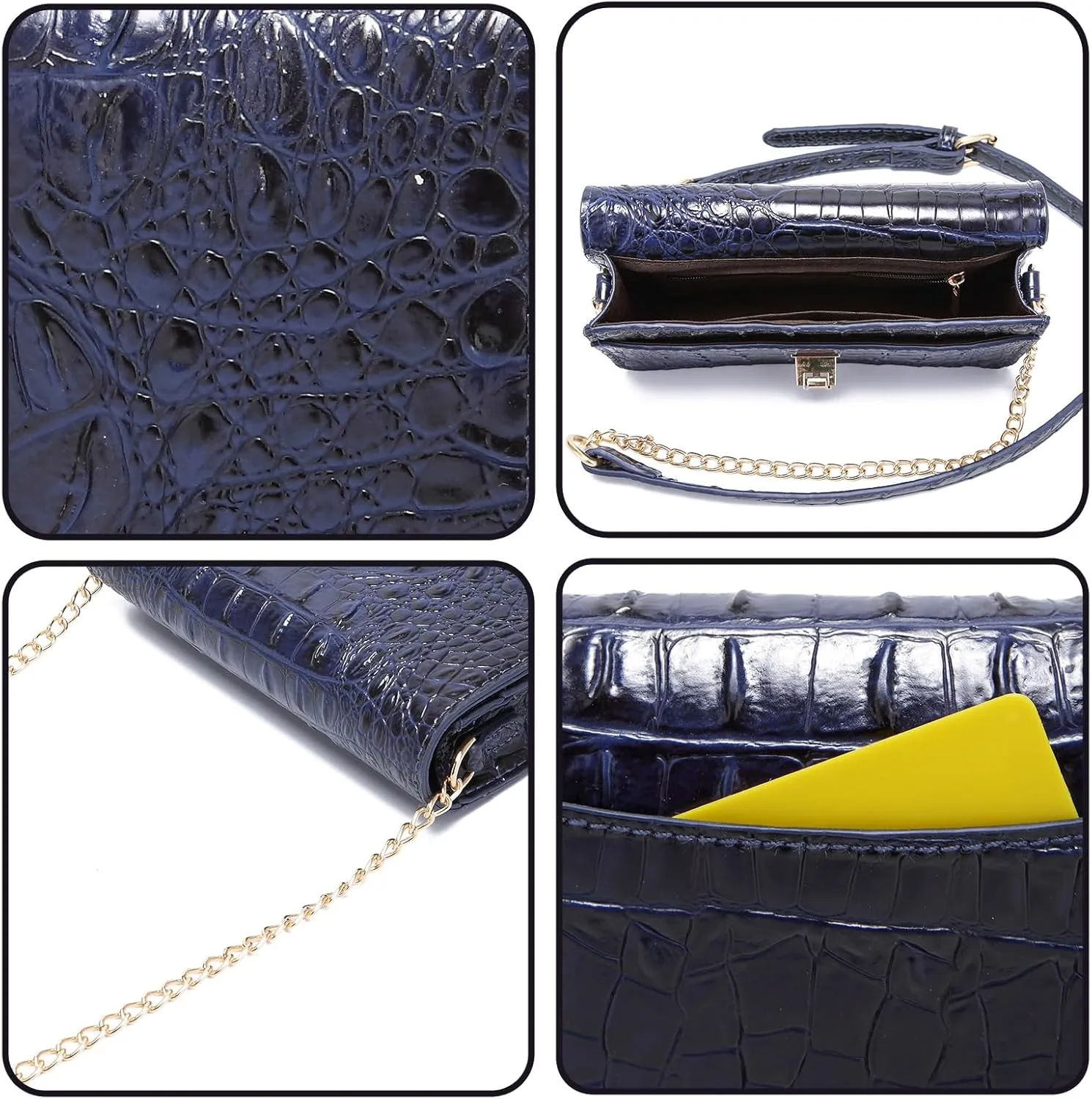 Small Crocodile Crossbody Cell Phone Purse for women Vegan Leather Clutch Wallet with Leather Shoulder Strap