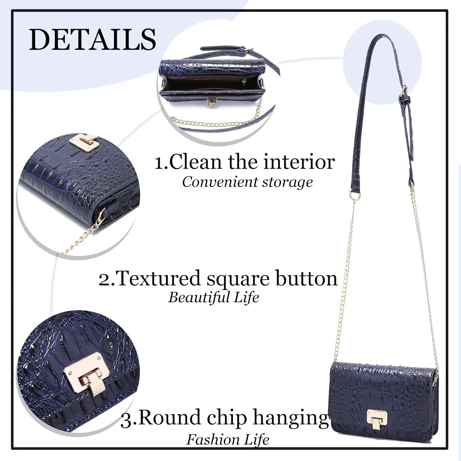 Small Crocodile Crossbody Cell Phone Purse for women Vegan Leather Clutch Wallet with Leather Shoulder Strap
