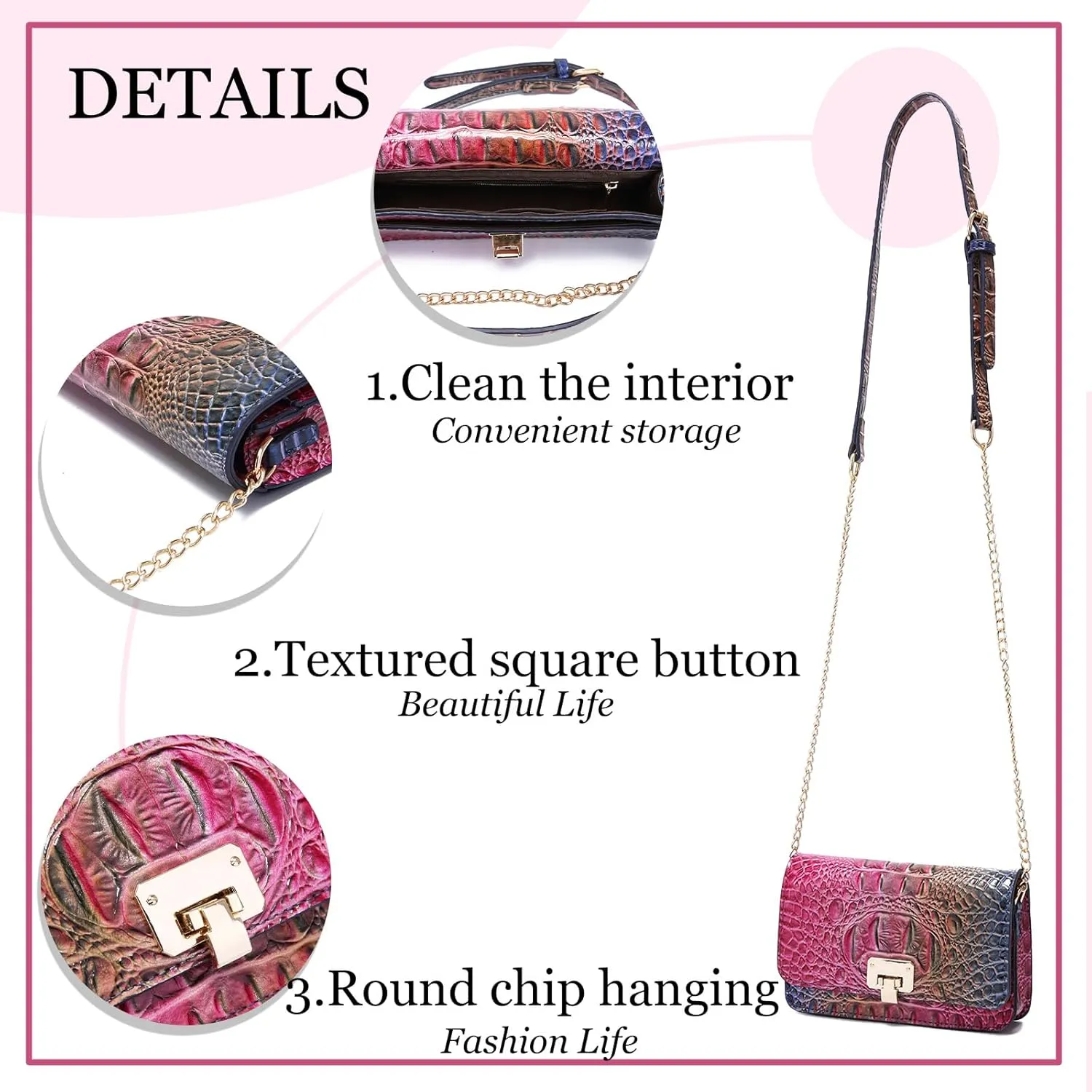 Small Crocodile Crossbody Cell Phone Purse for women Vegan Leather Clutch Wallet with Leather Shoulder Strap