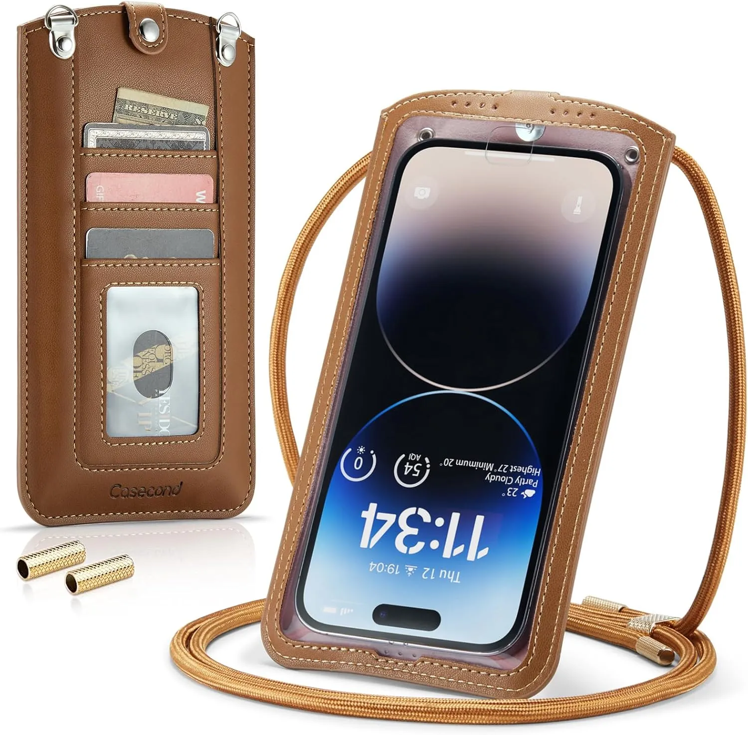 Small Crossbody Bag Cell Phone Purse for Women Men Leather Mini Shoulder Bag Wallet Case with Card Holder Slot Necklace Lanyard for All Smartphones iPhone Samsung Google Moto up to 7.3" Brown