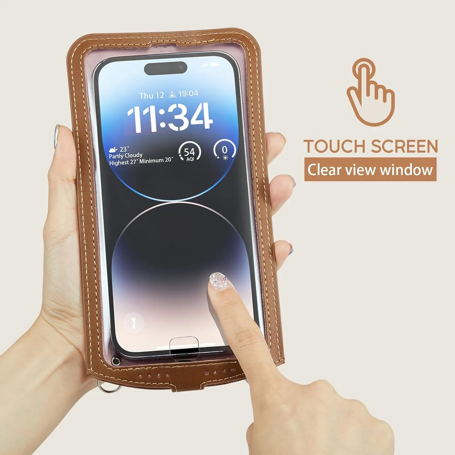 Small Crossbody Bag Cell Phone Purse for Women Men Leather Mini Shoulder Bag Wallet Case with Card Holder Slot Necklace Lanyard for All Smartphones iPhone Samsung Google Moto up to 7.3" Brown