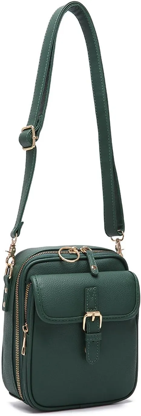 Small Crossbody Bag for Women Men Leather Fanny Pack RFID Chest Bag for Travel (Green)