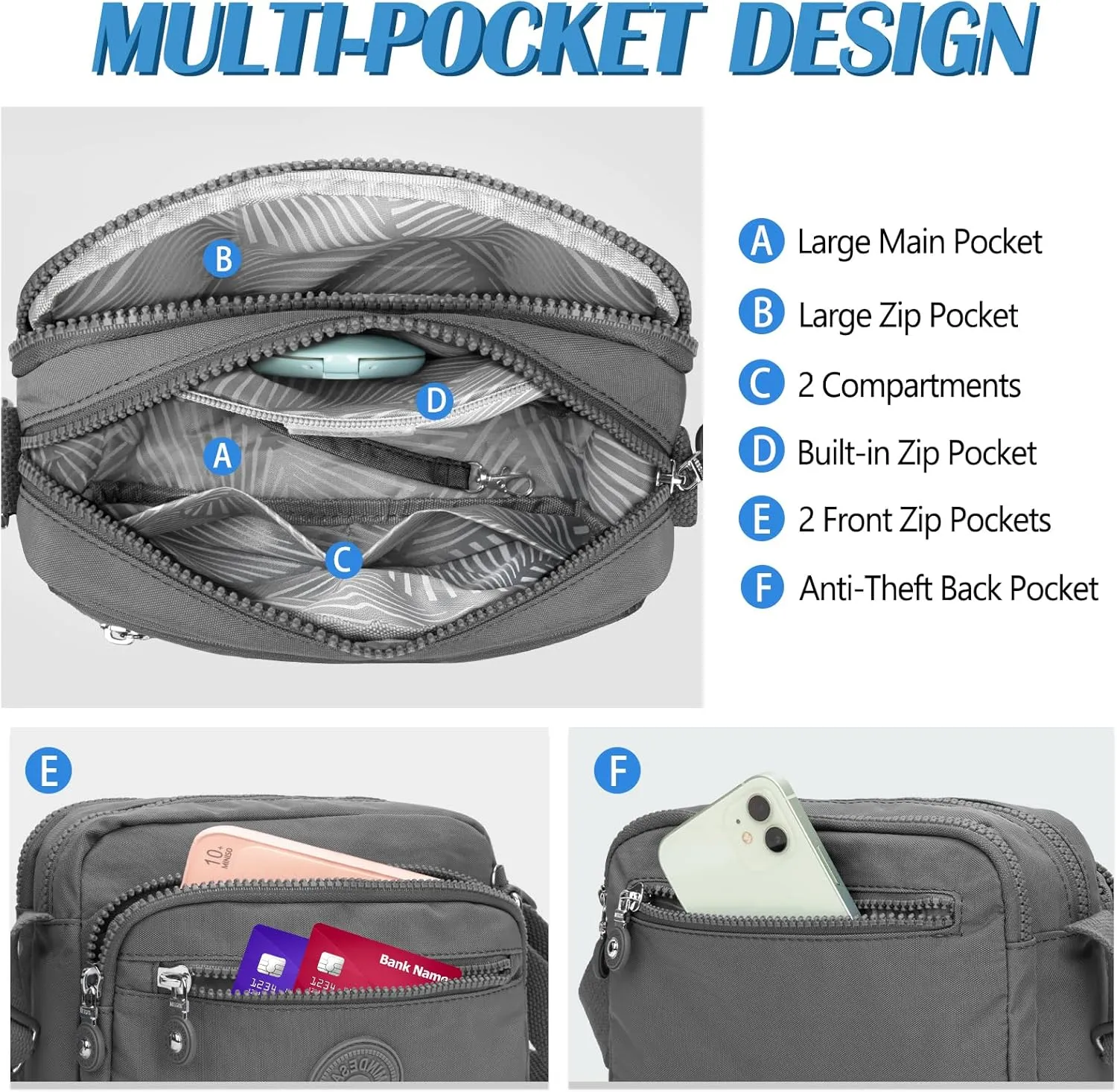 Small Crossbody Bags for Women Nylon Waterproof Lightweight Crossbody Purse Casual Fashion Shoulder Bag Handbags