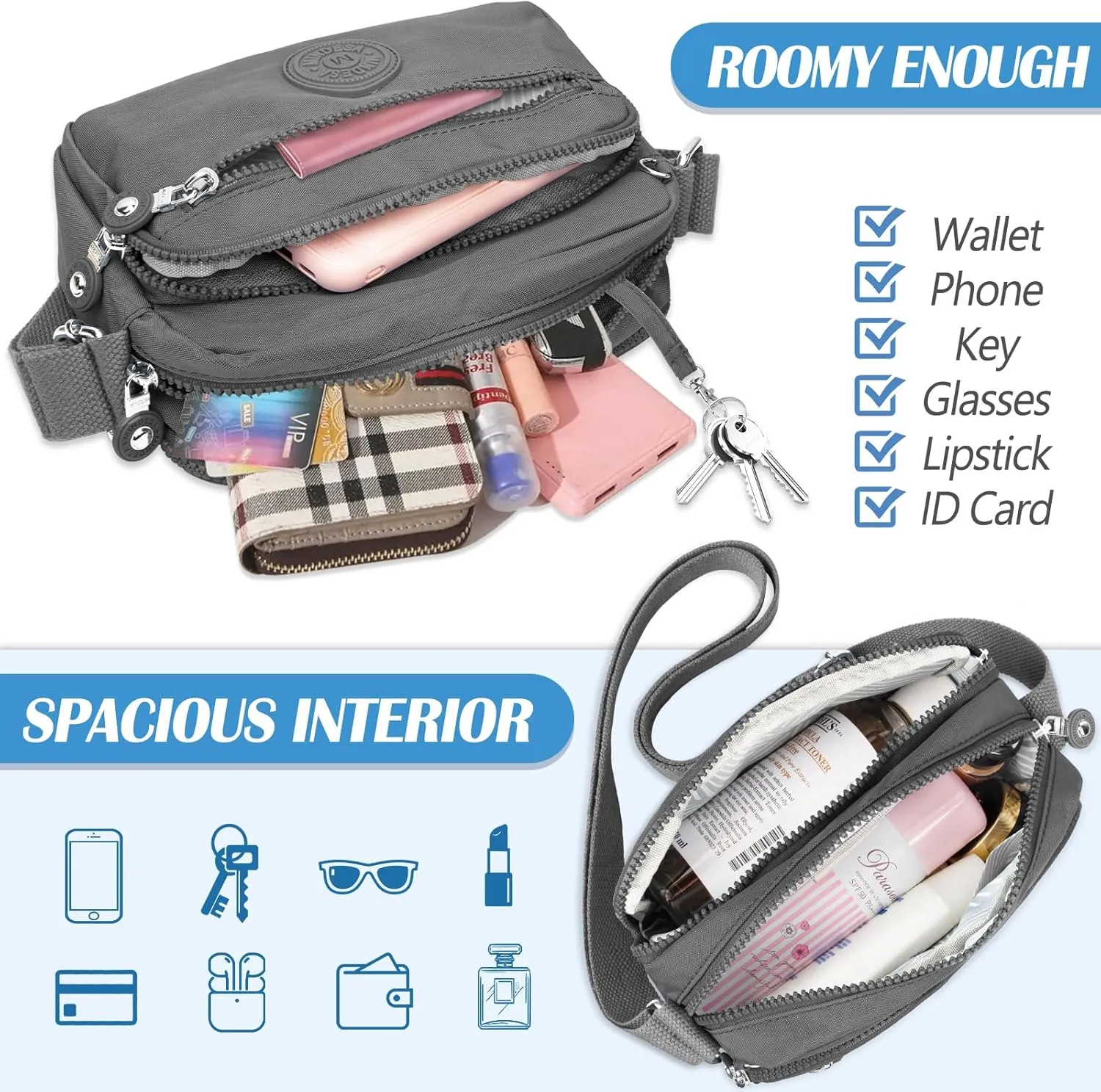 Small Crossbody Bags for Women Nylon Waterproof Lightweight Crossbody Purse Casual Fashion Shoulder Bag Handbags