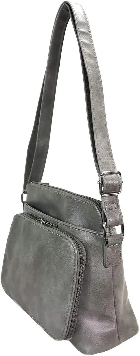 Small Multi-pocket Faux Soft Leather Cross Body Purse with Side Organizer