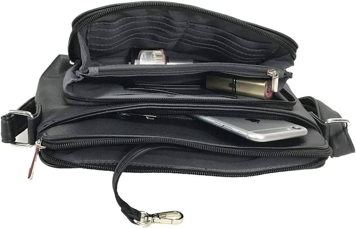Small Multi-pocket Faux Soft Leather Cross Body Purse with Side Organizer
