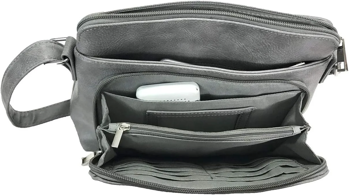 Small Multi-pocket Faux Soft Leather Cross Body Purse with Side Organizer