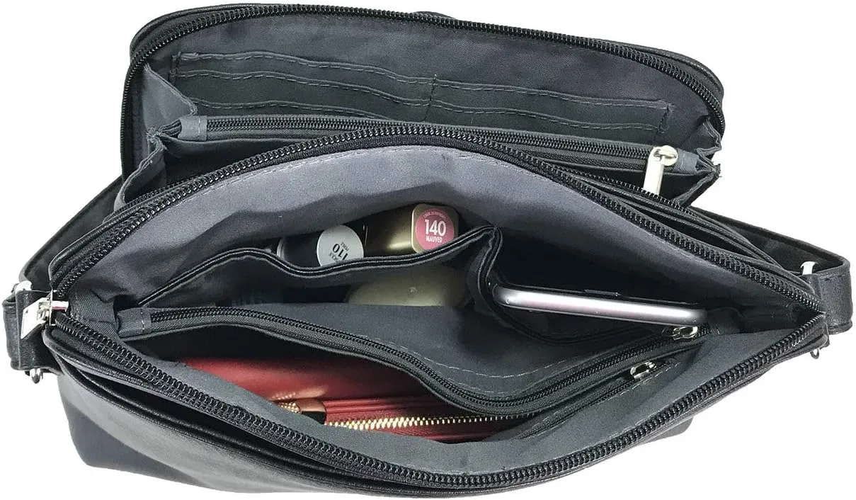 Small Multi-pocket Faux Soft Leather Cross Body Purse with Side Organizer