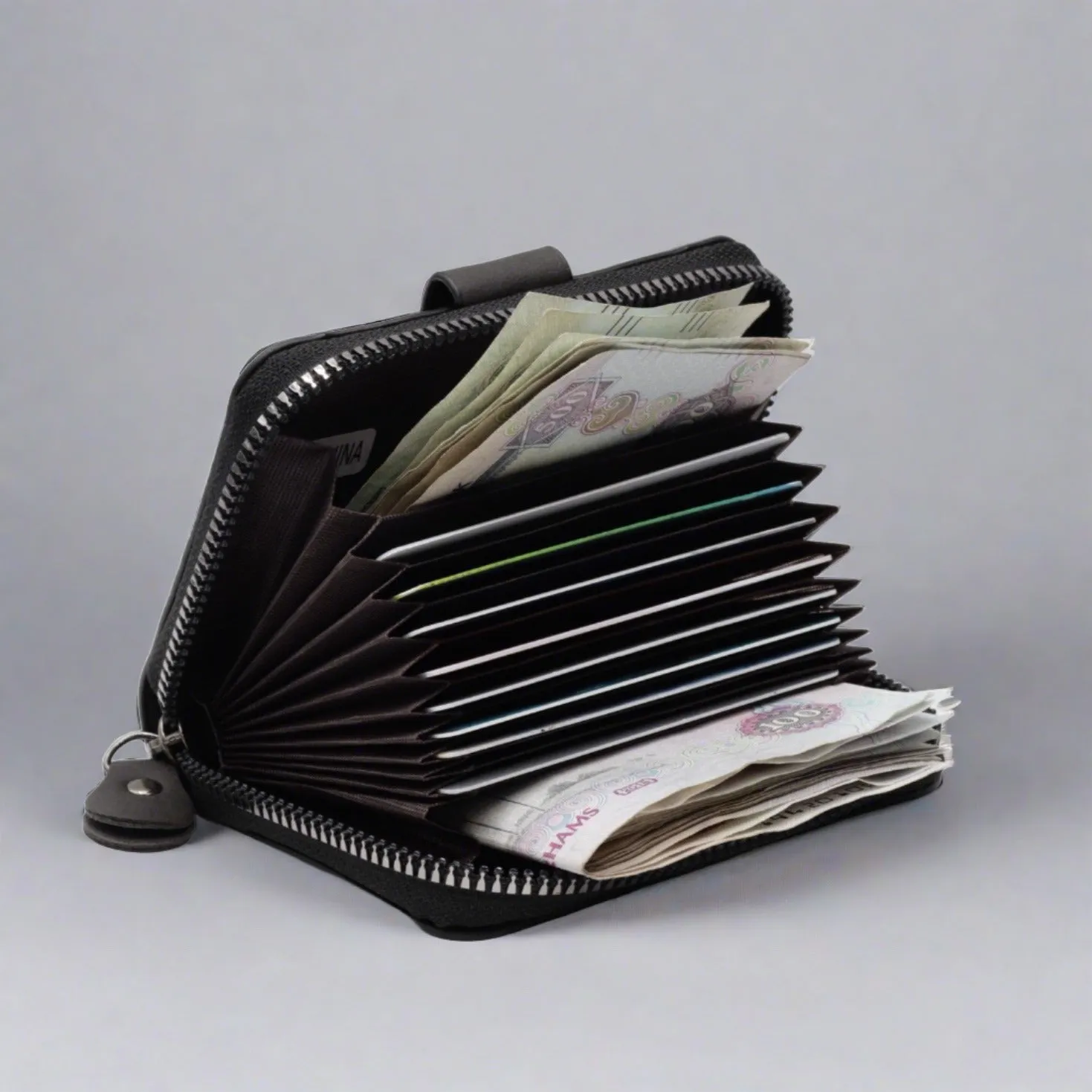 Small PU Leather Credit Card Holder Button Wallet | Multi Card Slot Zipper Coin Purse