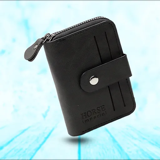 Small PU Leather Credit Card Holder Button Wallet | Multi Card Slot Zipper Coin Purse