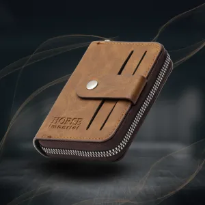 Small PU Leather Credit Card Holder Button Wallet | Multi Card Slot Zipper Coin Purse