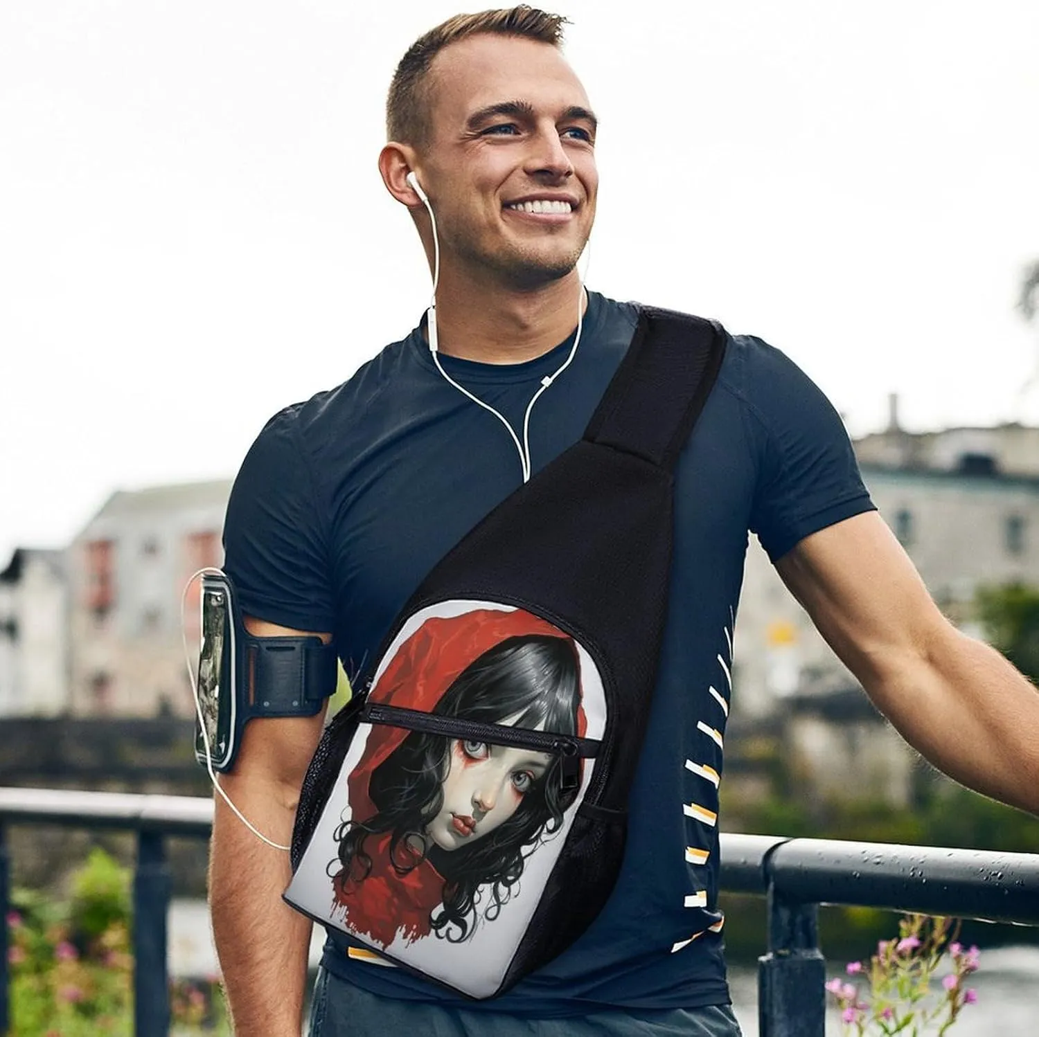 Small Sling Chest Bag Crossbody Bag for Men Women,Black Hair Woman Lightweight Gym Daypack for Travel Cycling Hiking