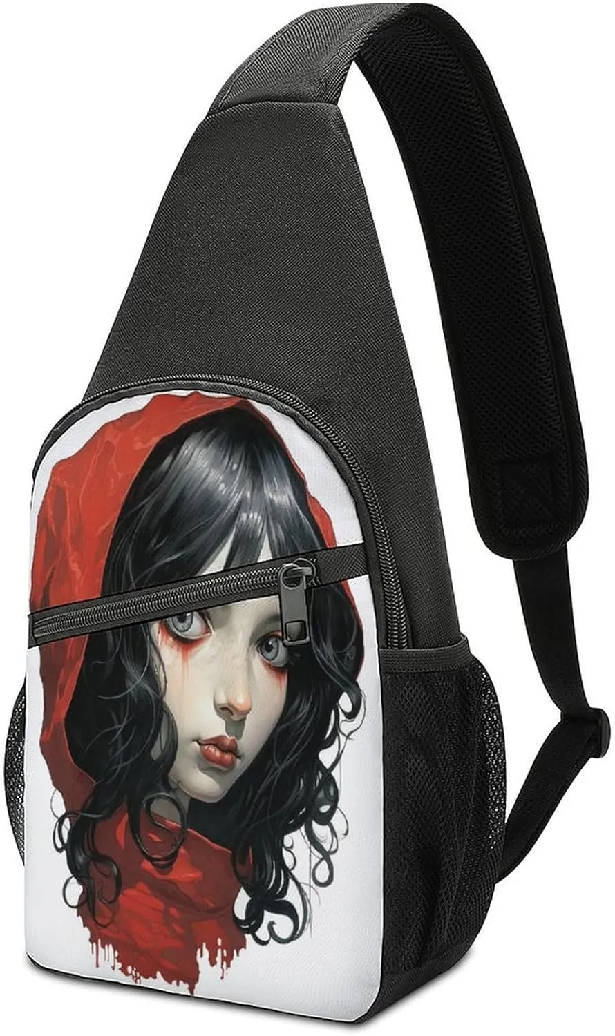 Small Sling Chest Bag Crossbody Bag for Men Women,Black Hair Woman Lightweight Gym Daypack for Travel Cycling Hiking