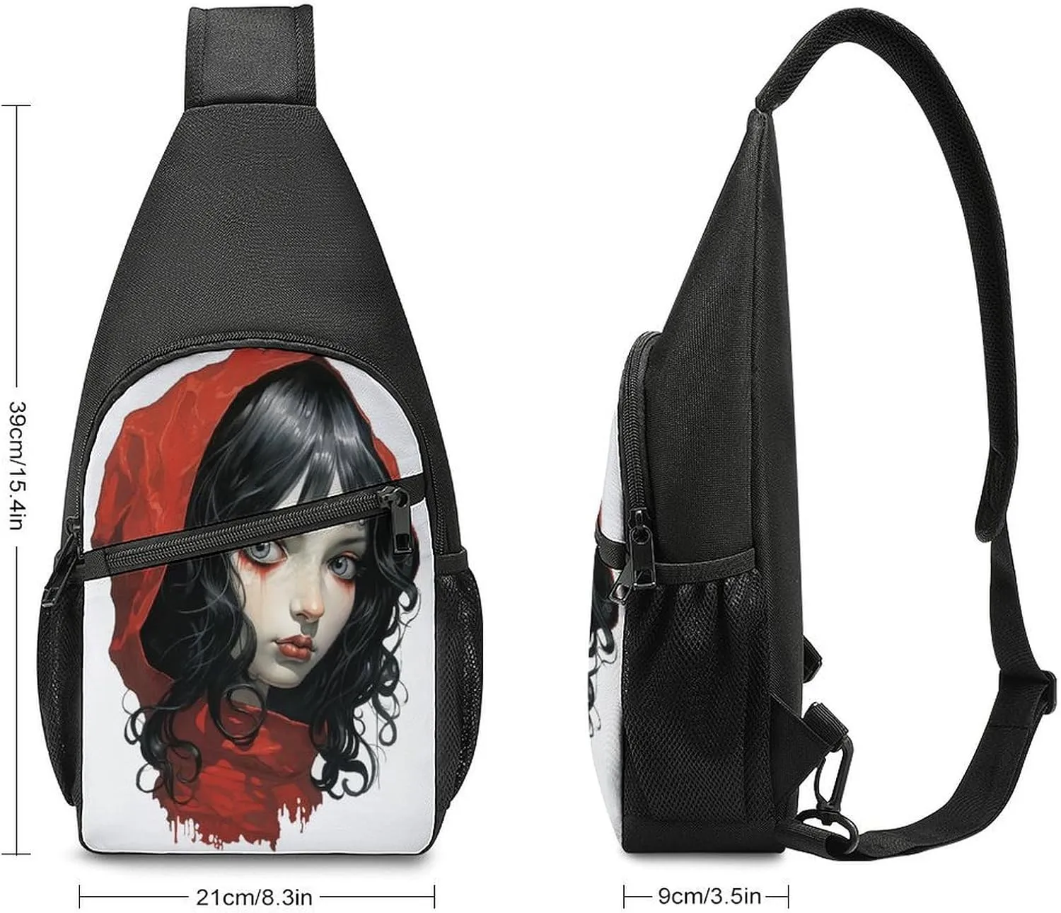 Small Sling Chest Bag Crossbody Bag for Men Women,Black Hair Woman Lightweight Gym Daypack for Travel Cycling Hiking
