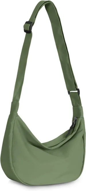 Small Sling Crossbody Bag for Women Men Trendy, Mini Crescent Bag with Adjustable Strap, 2 Zippers Lightweight Nylon Bag
