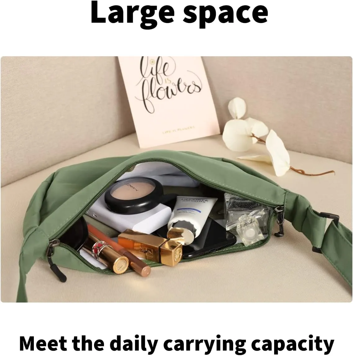 Small Sling Crossbody Bag for Women Men Trendy, Mini Crescent Bag with Adjustable Strap, 2 Zippers Lightweight Nylon Bag