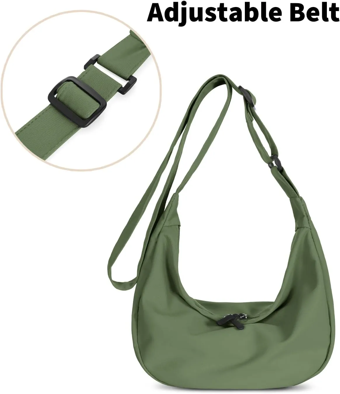 Small Sling Crossbody Bag for Women Men Trendy, Mini Crescent Bag with Adjustable Strap, 2 Zippers Lightweight Nylon Bag