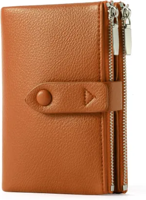 Small Wallet for Women Bifold RFID Blocking Card Holder Leather Wallets with Double Zipper Coin Pocket