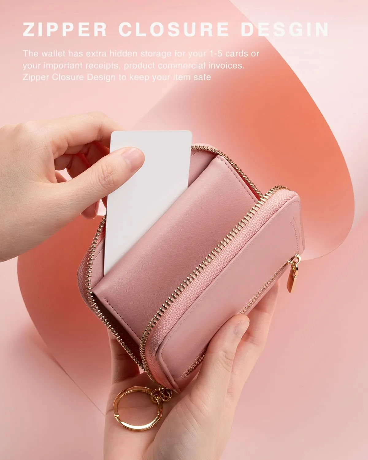 Small Wallet For Women RFID Blocking With Zipper Around Case Trifold Compact Leather Card Purse with Coin Pocket Rose