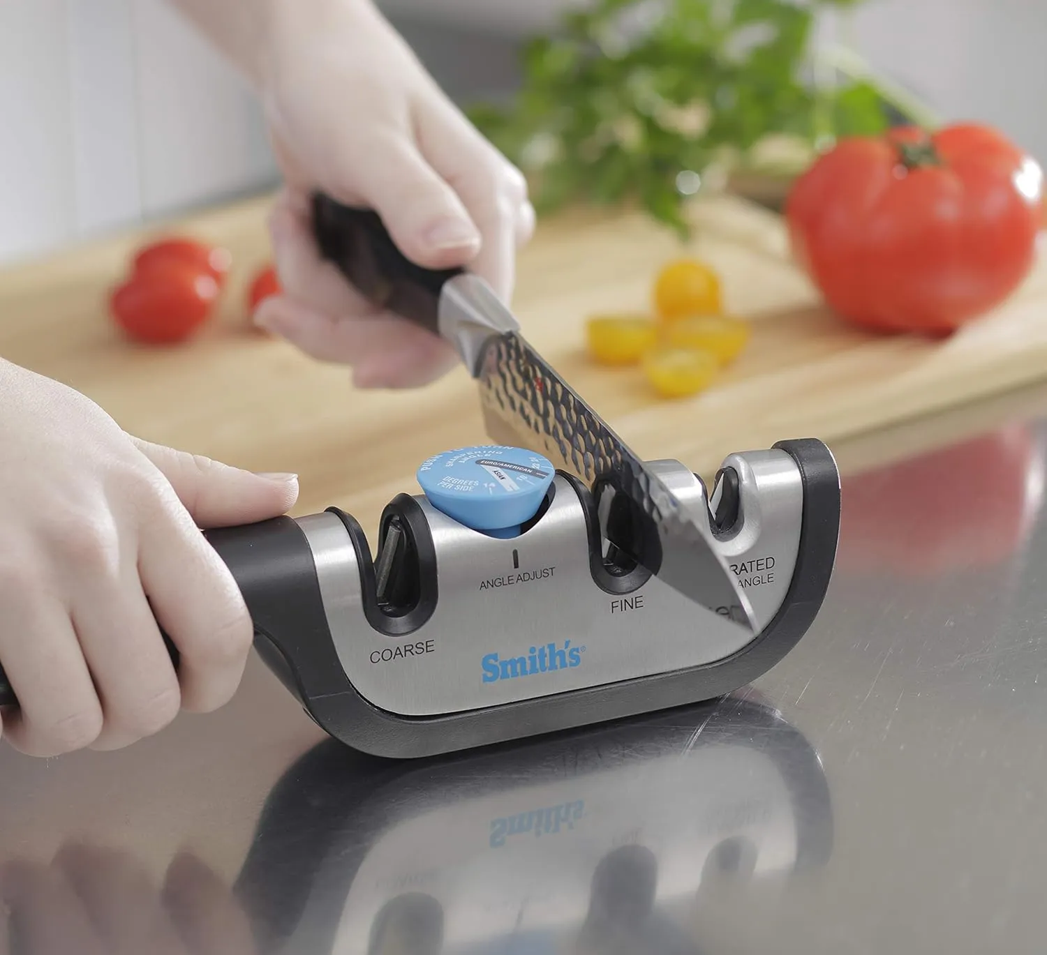 Smith’s 50146 Adjustable Angle Knife Sharpener - Stainless - Adjustable Sharpening Angles - Repair, Restore & Polish Blades - 2-Stage Handheld Manual Sharpener - Kitchen, Straight & Serrated Knives
