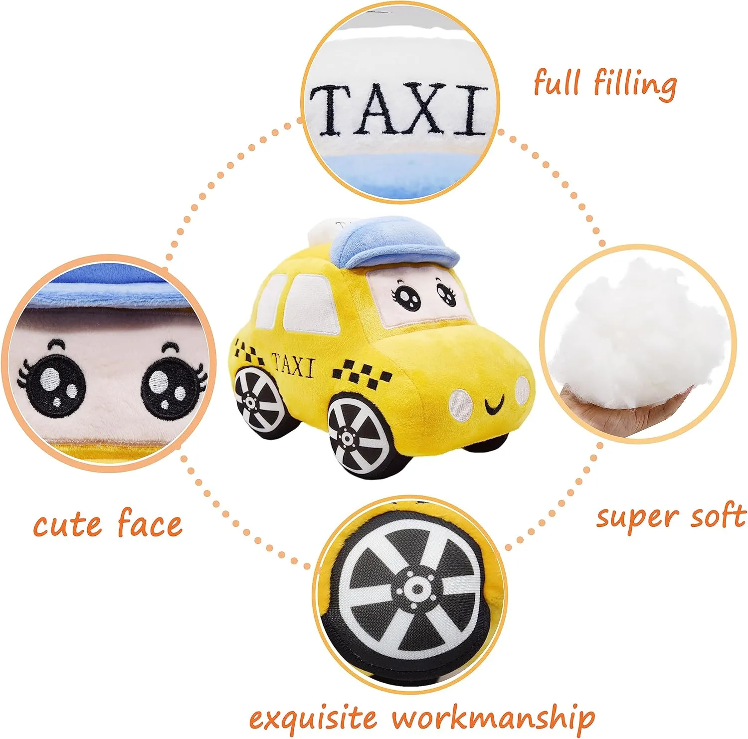 Soft Plush Taxi Stuffed Car Toy Super Cute Yellow Truck Plushie Excellent Gifts for Kids or Birthday Party 10.6 Inches (Taxi)