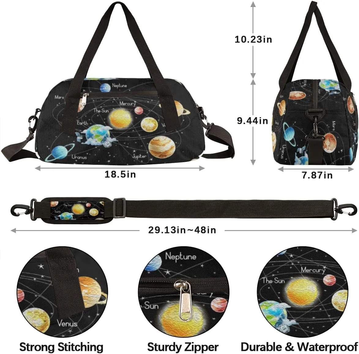 Solar System Galaxy Planet Kids Duffel Bag for Girls Boys Teens, Planet Oil Painting Dance Bag Overnight Small Duffel Bag Carry On Weekend Sports Gym Travel Bag for School Practice Gymnastics Ballet