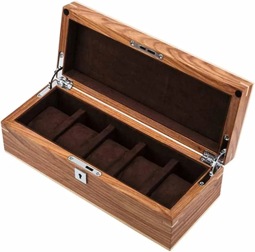 Solid Wood Watch Storage Display Boxes Case Home Use Yellow Jewelry Case with Lock