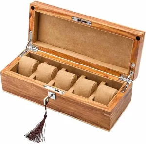 Solid Wood Watch Storage Display Boxes Case Home Use Yellow Jewelry Case with Lock