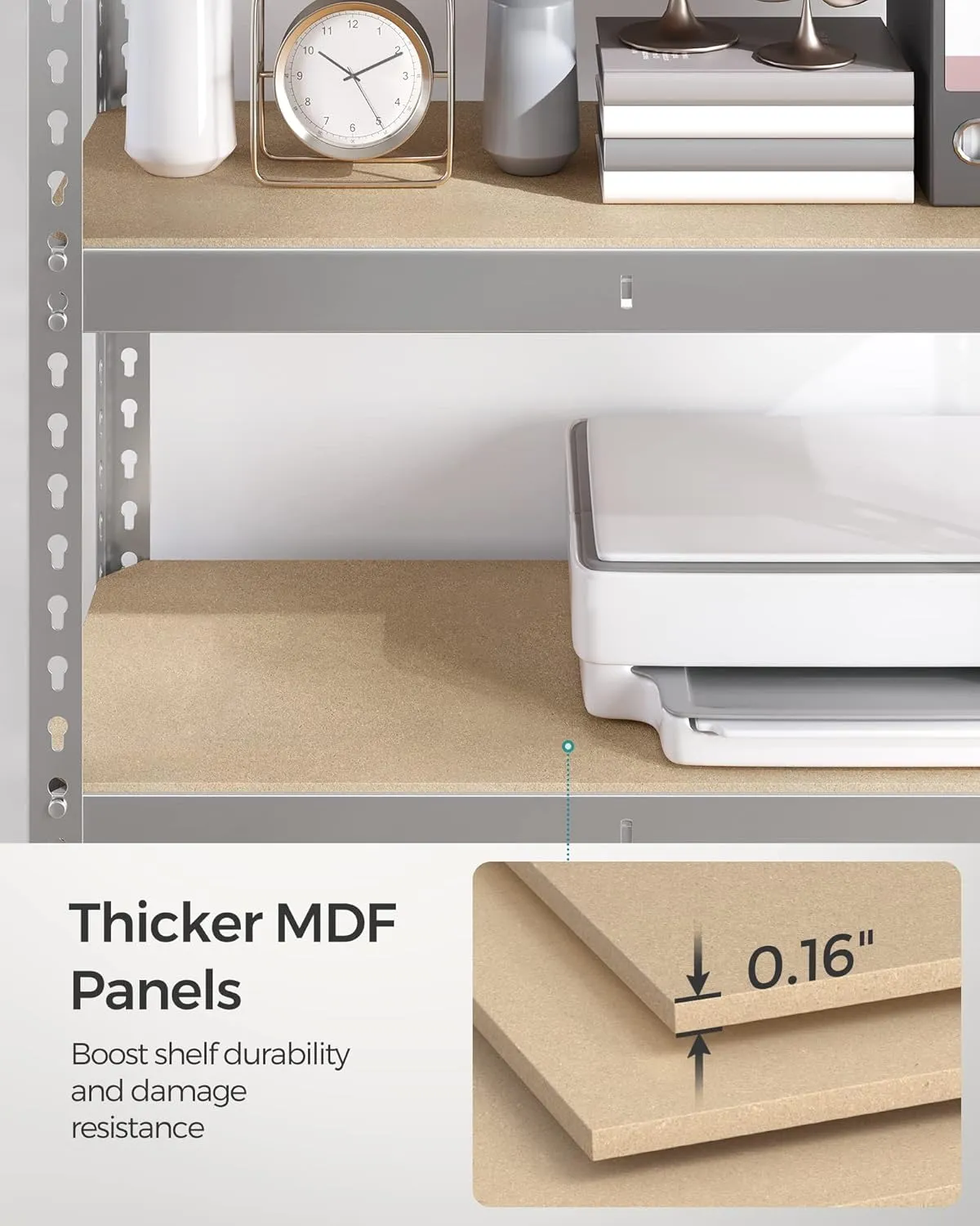 SONGMICS 5-Tier Storage Shelves, Load 2310 lb, Garage Storage, Boltless Assembly, Adjustable Shelving Unit, 11.8 x 29.5 x 59.1 Inches, for Study Shed Basement, Silver and Natural Beige UGLR300E01