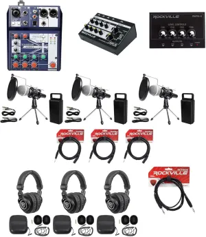 Soundcraft 3-Person Podcast Podcasting Recording Kit w/Mics Stands Headphones