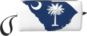 South Carolina Flag Map print Multi-Purpose Cosmetic Bag with Zipper Canvas Makeup Bag, Travel Toiletry Pouch, Pencil Bag