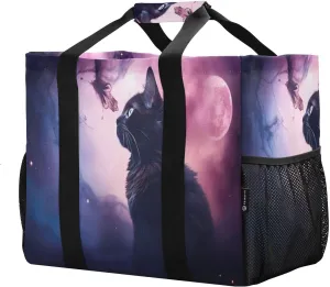 Space Cat Starry Sky Foldable Travel Duffel Bag for Men Women Waterproof Weekender Overnight Carry On Tote Bag with Comfortable Handle Hospital Bag for Airplane Sport Hospital Business Trips