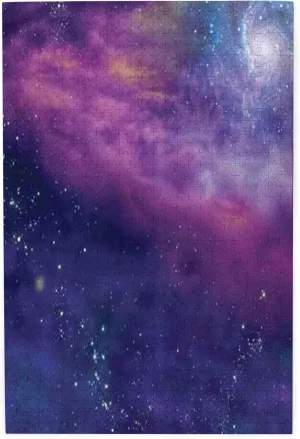 Space Theme,Portable Wooden Jigsaw Puzzle for Adults,Star Clusters,Birthday Gift for Family and Friends,Purple Blue Plastic Box Storage 1000PCS