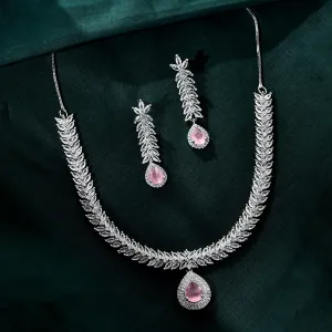 Sparkling Elegance Radiant Leaf Motif American Diamond Necklace Set