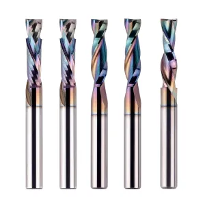 SpeTool 5PCS CNC Router Bits Set with TAC Coated, 1/4 Inch Shank 1 Inch Cutting Length 2-1/2 OVL, Spiral Router Bit for Woodworking (2PCS Compressionbit , 2PCS Upcut bit,1PC Downcut bit)