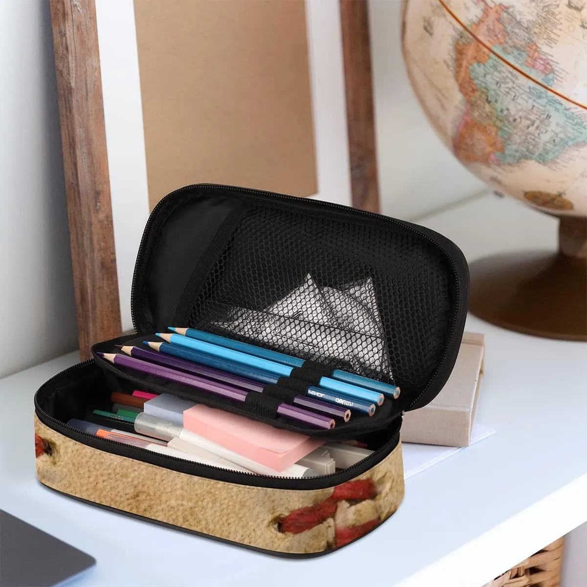 Sport Big Capacity Pencil Pen Case Old Baseball Large Pencil Pouch with Zipper Compartments Pencil Bag for Boys Girls Adults Student Office School Supplies