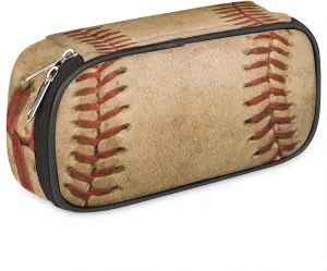 Sport Big Capacity Pencil Pen Case Old Baseball Large Pencil Pouch with Zipper Compartments Pencil Bag for Boys Girls Adults Student Office School Supplies