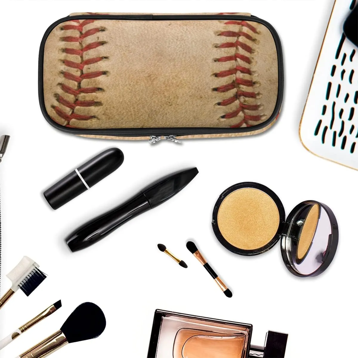 Sport Big Capacity Pencil Pen Case Old Baseball Large Pencil Pouch with Zipper Compartments Pencil Bag for Boys Girls Adults Student Office School Supplies