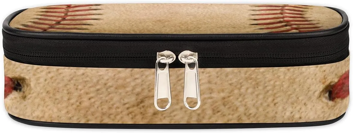 Sport Big Capacity Pencil Pen Case Old Baseball Large Pencil Pouch with Zipper Compartments Pencil Bag for Boys Girls Adults Student Office School Supplies
