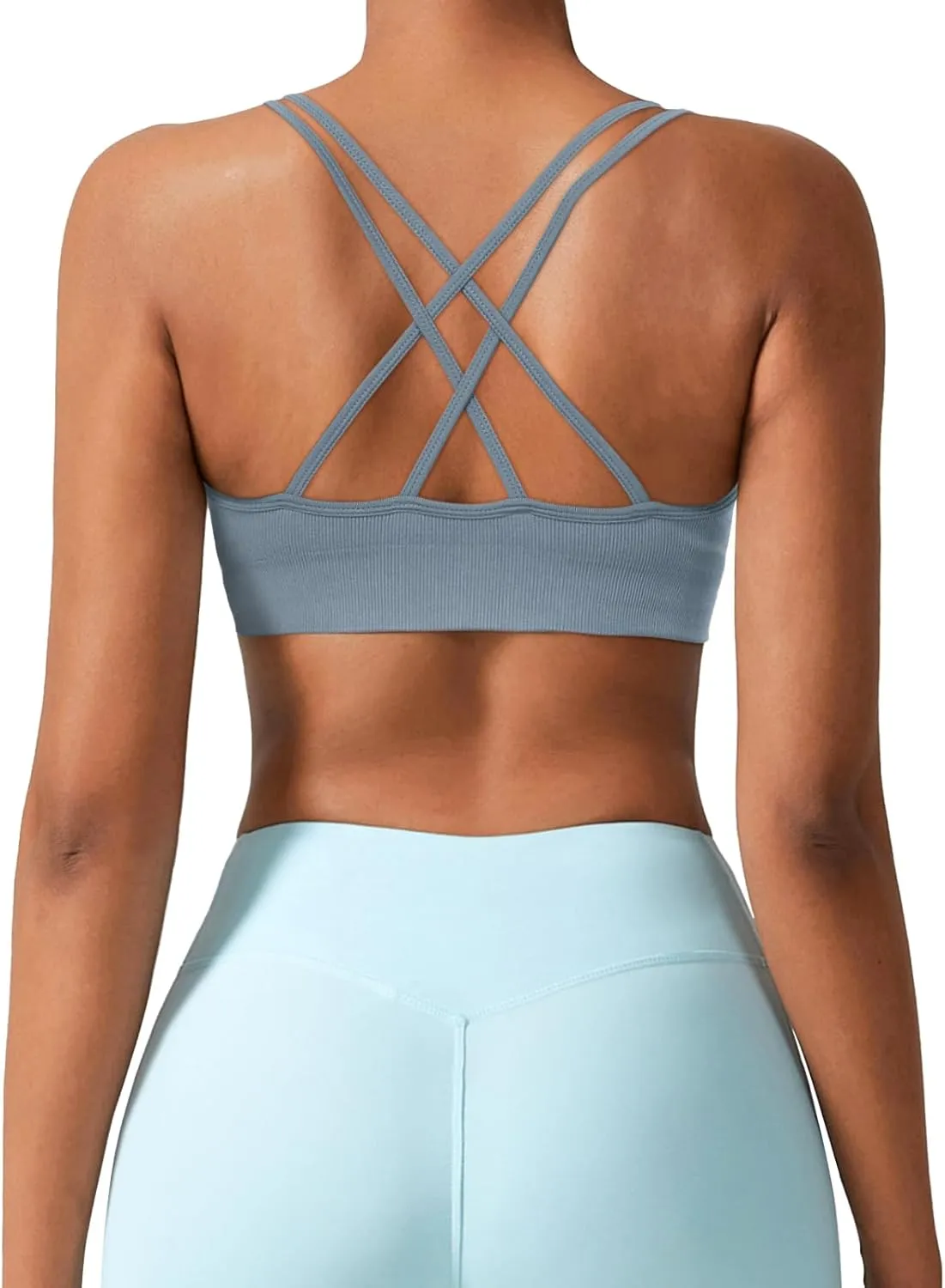 Sports Bra for Women V-Neck Strappy Criss Cross Yoga Bra Padded Medium Support Workout Gym Athletic Fitness Bras 3 Pack