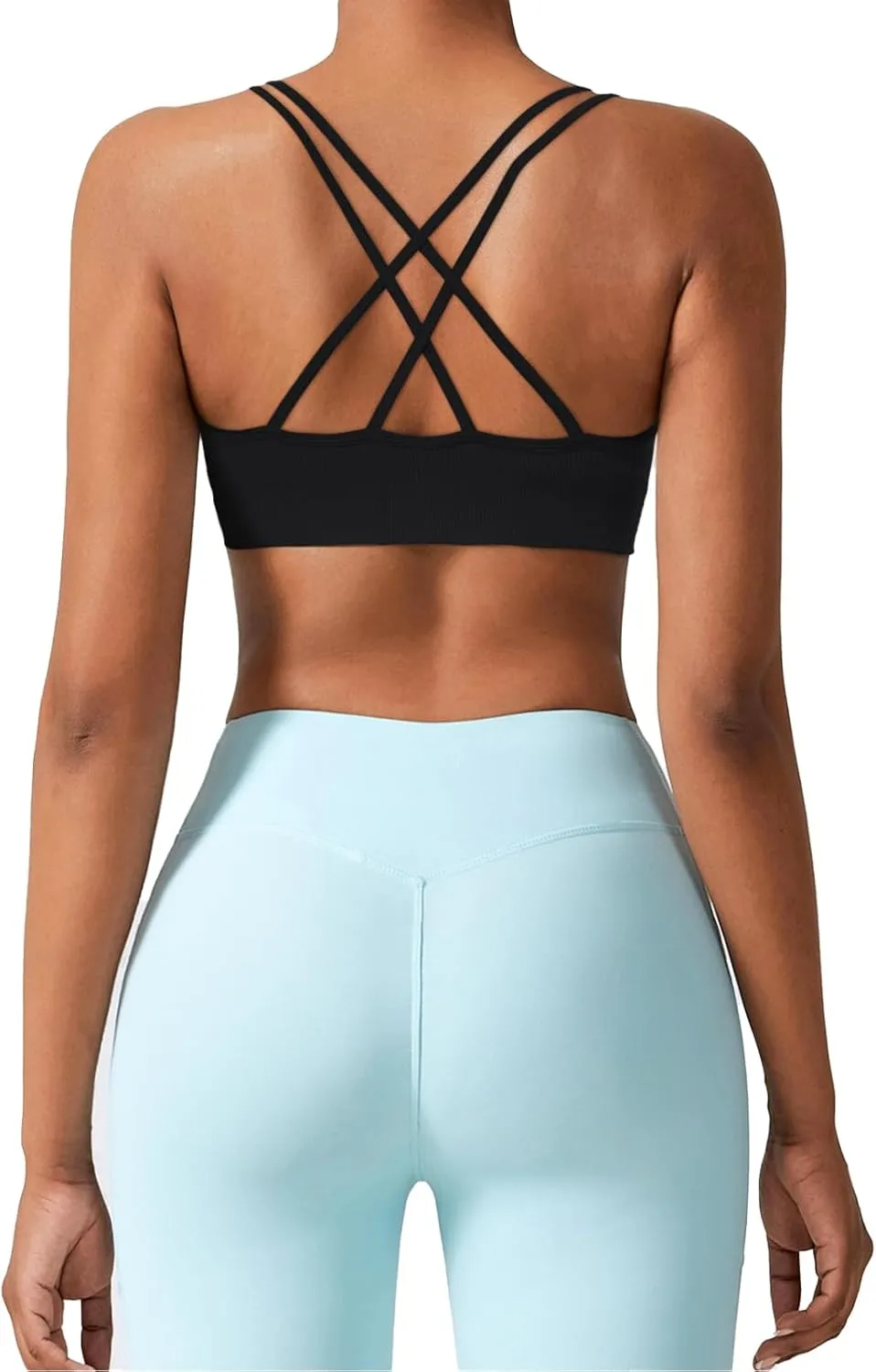 Sports Bra for Women V-Neck Strappy Criss Cross Yoga Bra Padded Medium Support Workout Gym Athletic Fitness Bras 3 Pack