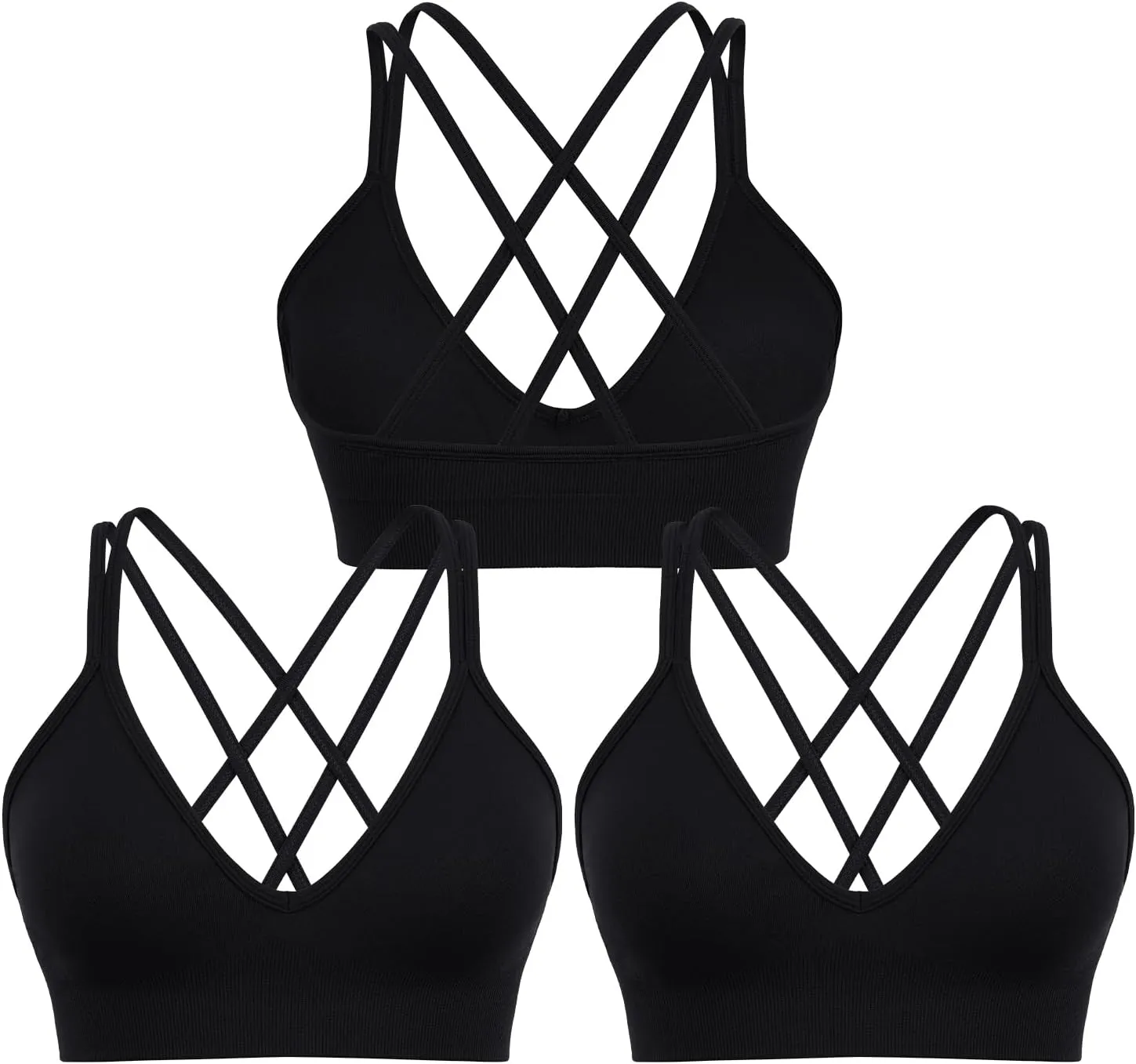 Sports Bra for Women V-Neck Strappy Criss Cross Yoga Bra Padded Medium Support Workout Gym Athletic Fitness Bras 3 Pack