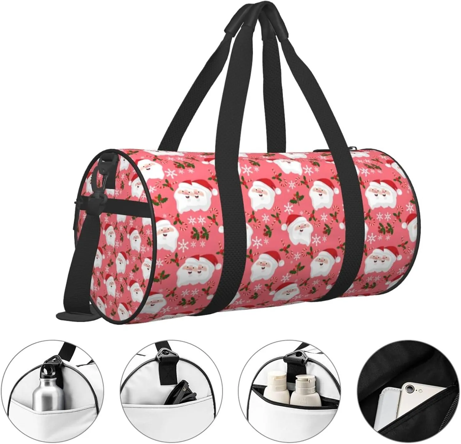 Sports Gym Duffle Bag Christmas Santa Claus Foldable Lightweight Travel Bag
