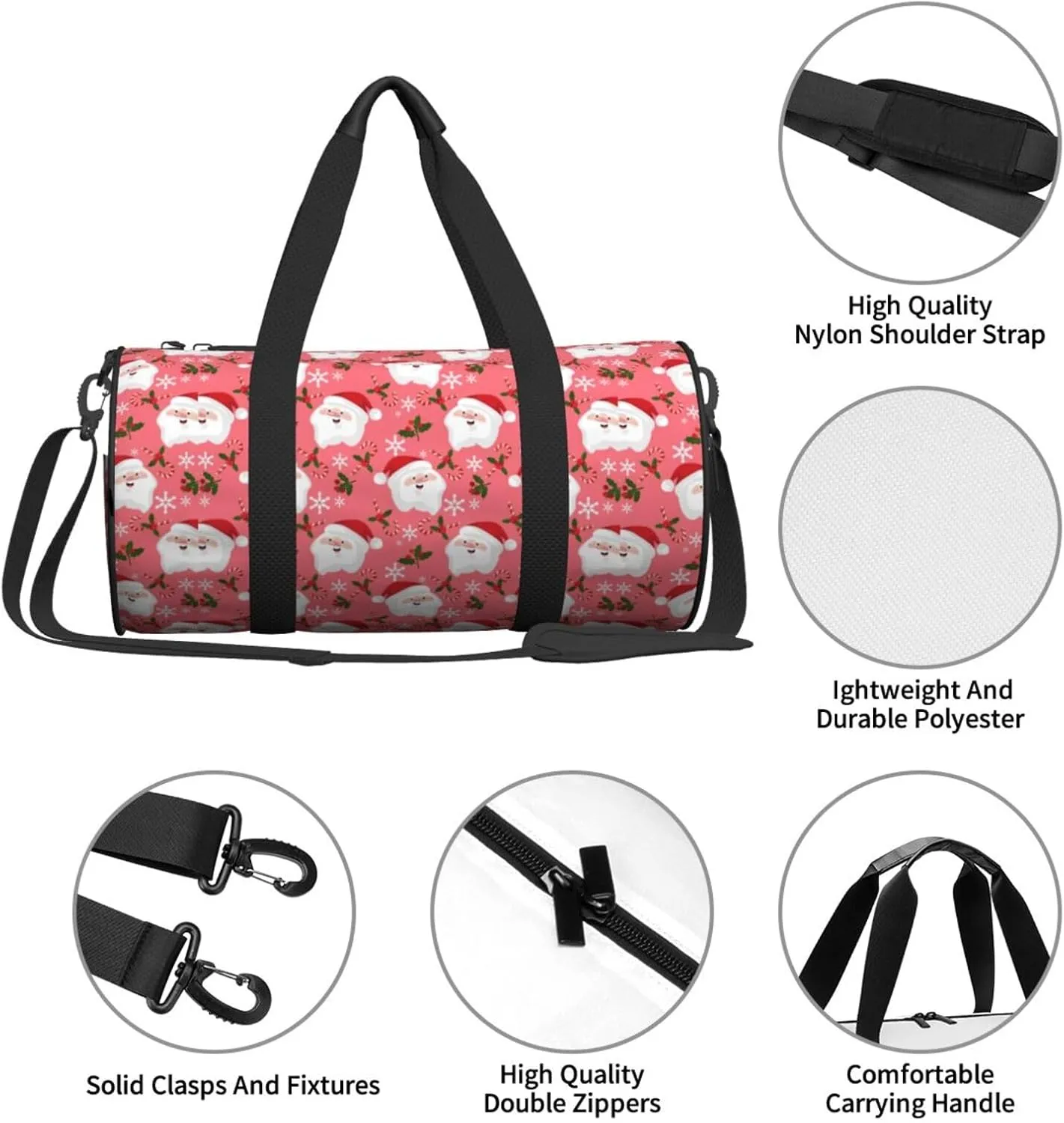 Sports Gym Duffle Bag Christmas Santa Claus Foldable Lightweight Travel Bag