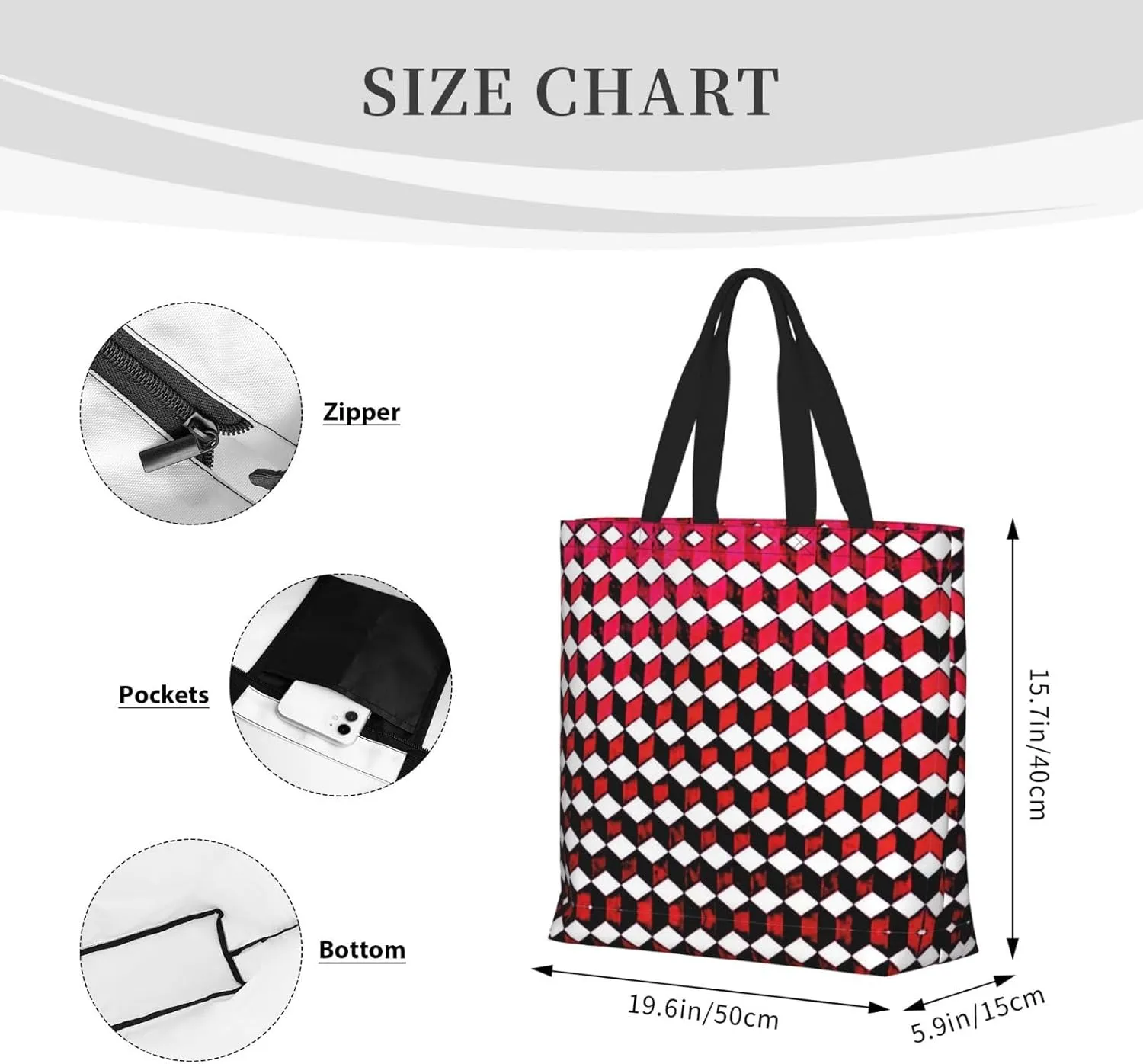SSIMOO Big White Dot Stylish Zipper Shopping Bags,Shoulder Bag,The Perfect Blend Of Style And Convenience